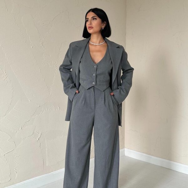 Costume gris (veste + gilet + pantalon)